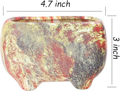 ARTKETTY Succulent Planters, 4.7" Small Succulent Pots with Drainage Rectangular Cactus Planter with Bamboo Trays Ceramic Pots for Indoor Flower Plants Set of 5