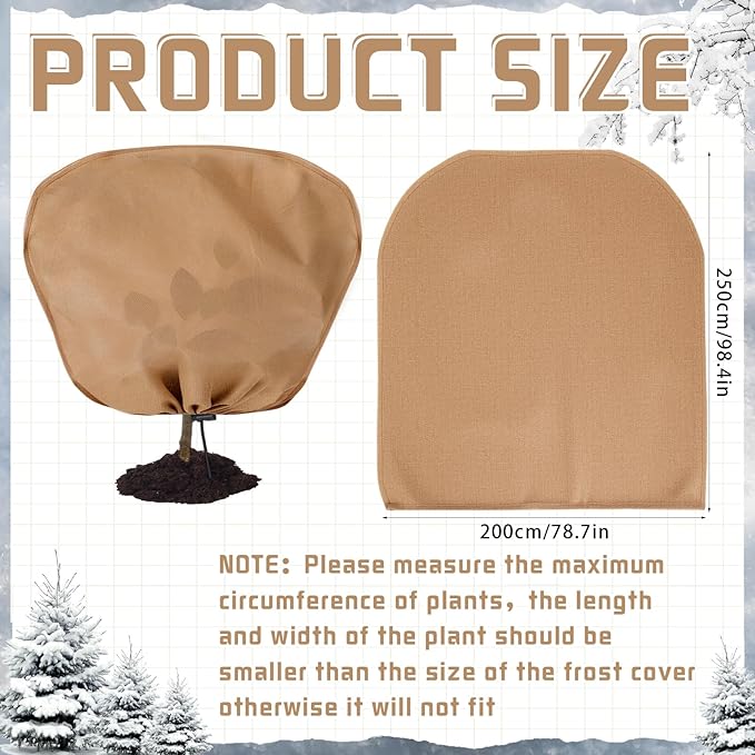 4 Pcs Winter Plant Covers Freeze Protection Reusable Plant Protector Bag with Drawstring Warm Shrubs Cover Frost Protection Planting Jacket Bags for Outdoor Garden, Brown (78.7 x 98.4 Inch)
