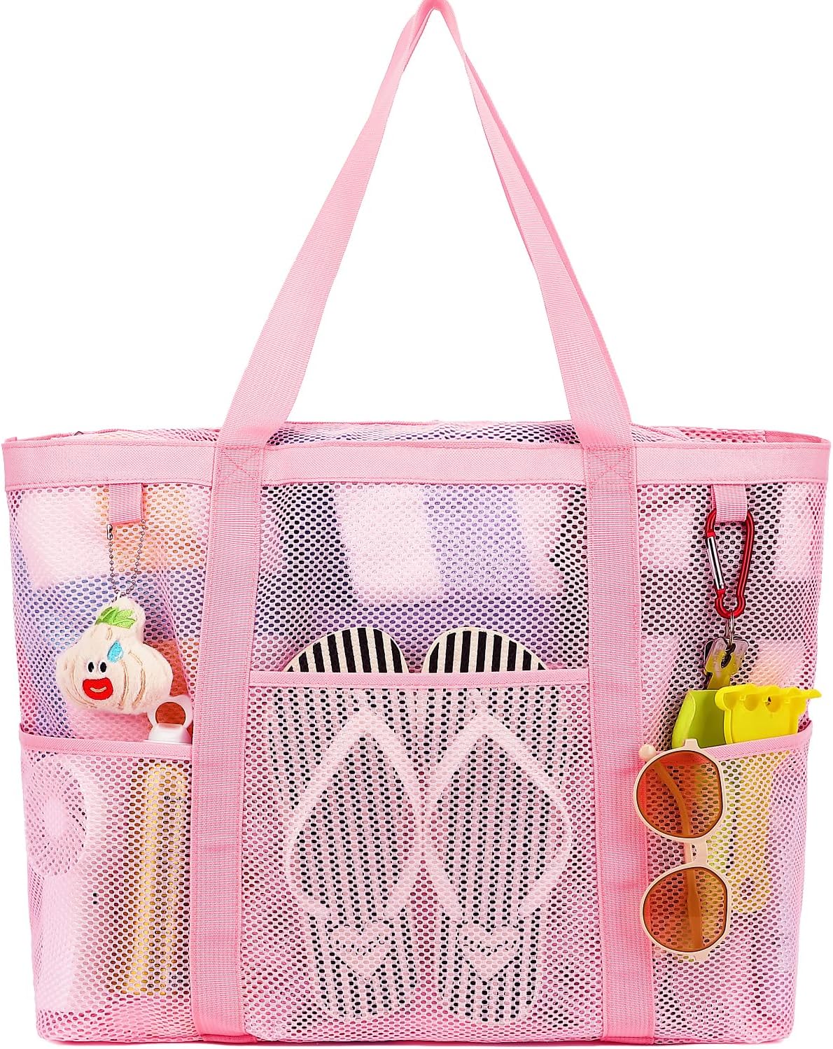 Mesh Beach Bag, Large Beach Tote with Zipper Pocket for Family Pool Bag for Toys & Vacation Essentials
