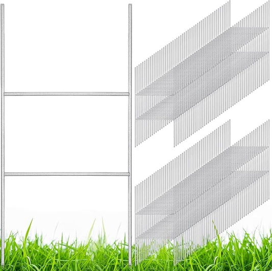 Therwen 100 Pcs Yard Sign Stakes 20'' x 10'' Metal H Heavy Duty Frame Wire Stakes Galvanized Lawn Sign for 4mm 5mm Corrugated Advertising Board Yard Garage Holder Halloween Decor