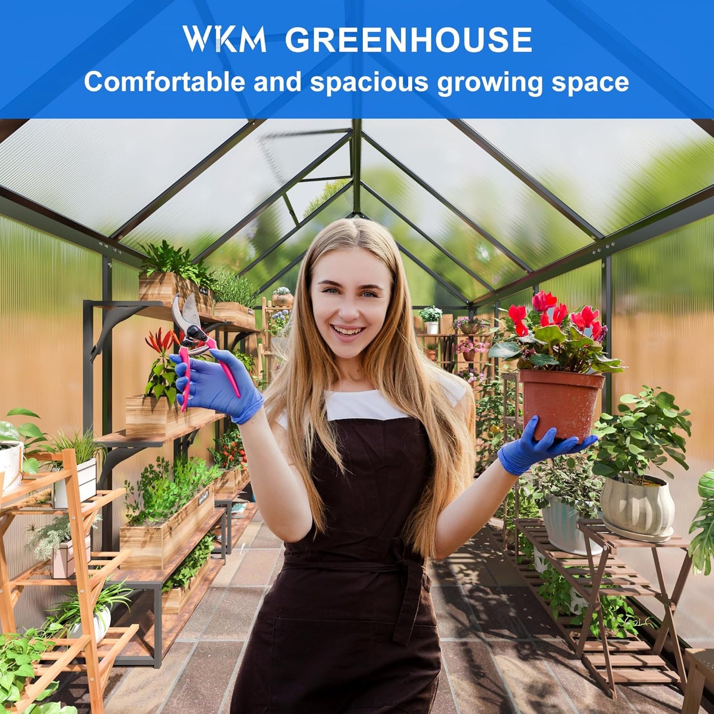 WKM 5.8x9.2 FT Greenhouse for Outdoors, Quick-fit Structure Green House with Window for Ventilation, Aluminum Greenhouse for Garden Backyard, Black