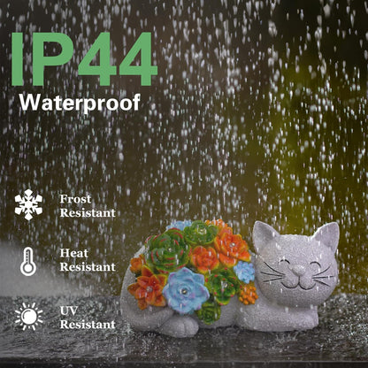 Solar Cat Garden Statue for Outdoor: Outside Sculpture Art Decor Yard Lawn Porch Backyard Ornament- Ideal Gifts for Mom Mother Women