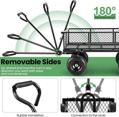 Homdox 660LB Garden Cart on Wheels, Heavy Duty Yard Wagon with 180° Rotating Handle, Mesh Foldable Garden Wagon Outdoor Utility Carts for Camping, Sports, Garden, Beach, Farm, Fishing, Black