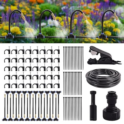 Drip Irrigation Kit, Flexible 360°Adjustable Watering System with Nozzle Control, Misting Hose for Garden, Greenhouse, Lawn, Yard & Potted Plants (65 Feets)