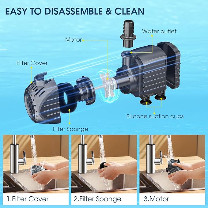 NFESOLAR Submersible Water Pump 200GPH, Ultra Quiet Submersible Pump with Dry Burning Protection 5.4ft High Lift for Fountains, Waterfall, Hydroponics, Aquariums KF203