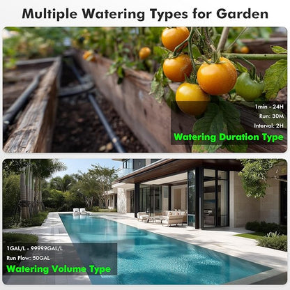 RESTMO Smart Sprinkler Timer with Flow Meter, 2 Zone Water Timer for Garden Hose, Brass Inlet & Outlet, Automatic Lawn & Yard Irrigation Watering System, APP Remote Control (RF Hub + WiFi Connection)
