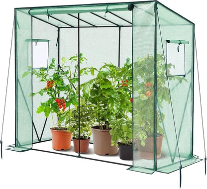 Lean to Greenhouse for Outdoors: Ohuhu Portable Tomato Green House Heavy Duty with Roll-Up Zippered Door, Tall Plastic Greenhouses for Outside Winter Plants Growing Shed for Backyard, 6.6x2.5x5.6 FT