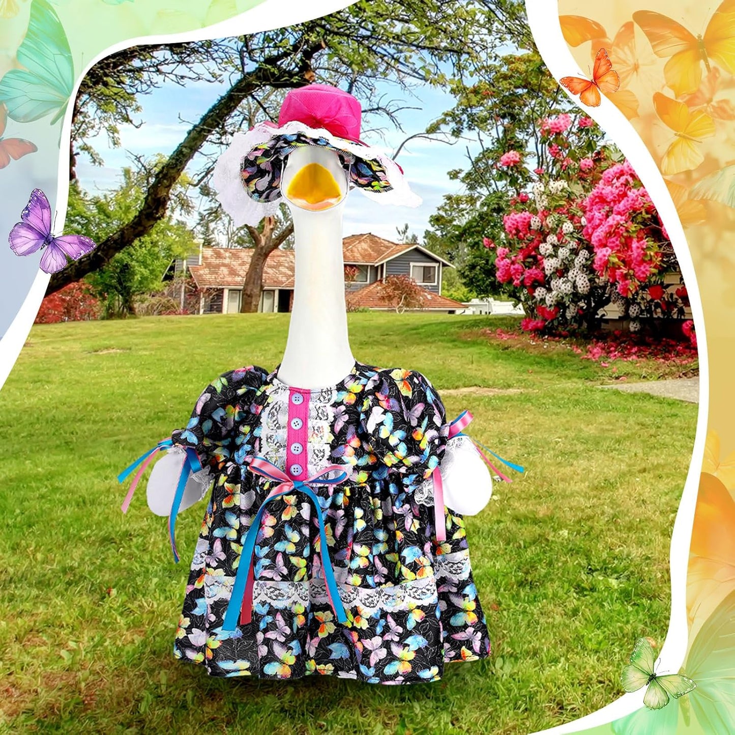 Suzile Porch Goose Outfit Butterfly Clothes for 23" High Cement or Plastic Goose Costume Dresses for Yard Lawn Outdoor Garden Patio Statue Holiday Spring Decor
