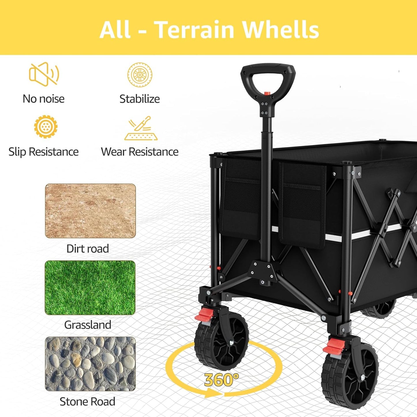 Collapsible Wagon Cart with Wheels Foldable - Folding Utility Heavy Duty Wagons Carts for Grocery Sports Garden Shopping Camping Wheelbarrows (Black, 150L)