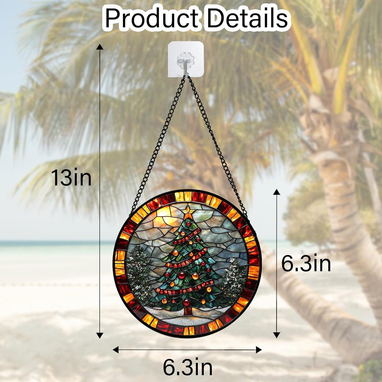 Stained Glass Window Hanging - Winter Christmas Tree Suncatcher Ready to Hang Window Doors Home Decoration, Christmas, Mother's Day Birthday Gifts for Women, Men, and Mom 6.3x6.3 in