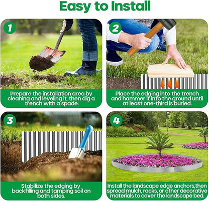 Corrugated Metal Garden Edging, Sturdy Tall Landscape Edging Borders, Perfect DIY for Flower Beds, Lawn and Pathway, Tree Surrounds, Paver Edges (Silver, 10"×20FT)