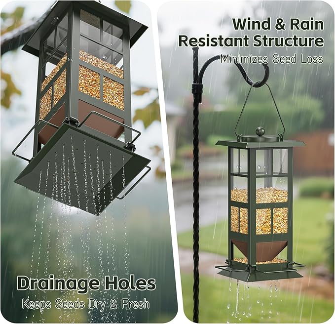 Wildpark Wild Bird Feeders for Outdoors - Small Metal Hanging 4 Port Bird Feeder with Drainage Holes, Easy to Fill Weatherproof Design - Attracts Cardinals, Blue Jays & More