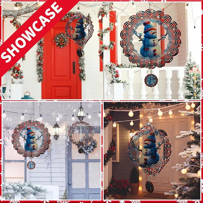 3D Snowman Wind Spinners for Yard and Garden Christmas Decor 12 Inch Outdoor Metal Stainless Steel Wind Spinner Unique Gift Xmas Wind Sculptures