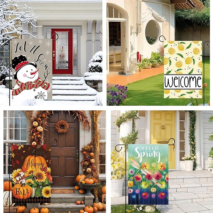 Seasonal Garden Flag Set of 12 Double Sided 12 x 18 Inch Yard Flag, Small Garden Flags for Outside, Christmas Flag, Halloween, Fall Winter Outdoor Flag, Holiday Garden Decorations for All Seasons