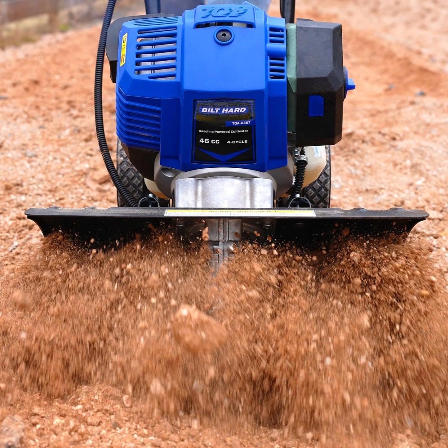 BILT HARD 46cc 4-Cycle 1.9HP Gas Powered Tiller Cultivator - 16" Heavy-Duty Steel Tines Rototiller, Adjustable Wheels & Cushioned Handle Grips for Plowing, Tilling, Weeding in Garden, Farm