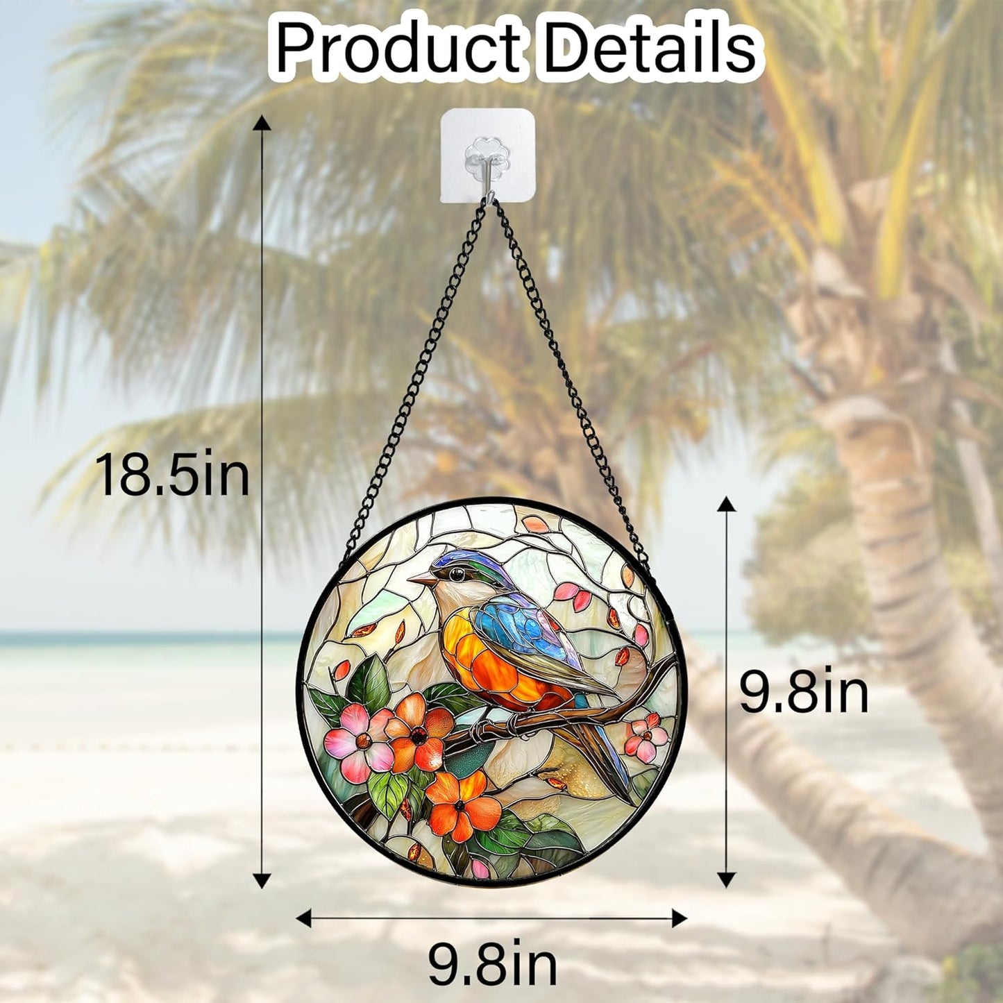 Stained Glass Window Hanging, Blue Bird Pink Flower Suncatcher Diamond Glass Panel Bird Sun Catchers Decor for Birthday for Women, Men, Wife, Aunt, and Mom 9.8 in