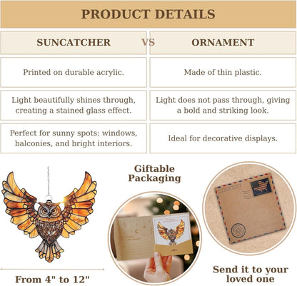 Mandala Owl Acrylic Suncatcher Stained Glass Effect Window Car Hanging Christmas Ornament Indoor Outdoor Decor Garden Sun Catcher Gifts Boho Spiritual Native American Decorations for Women Mom Grandma