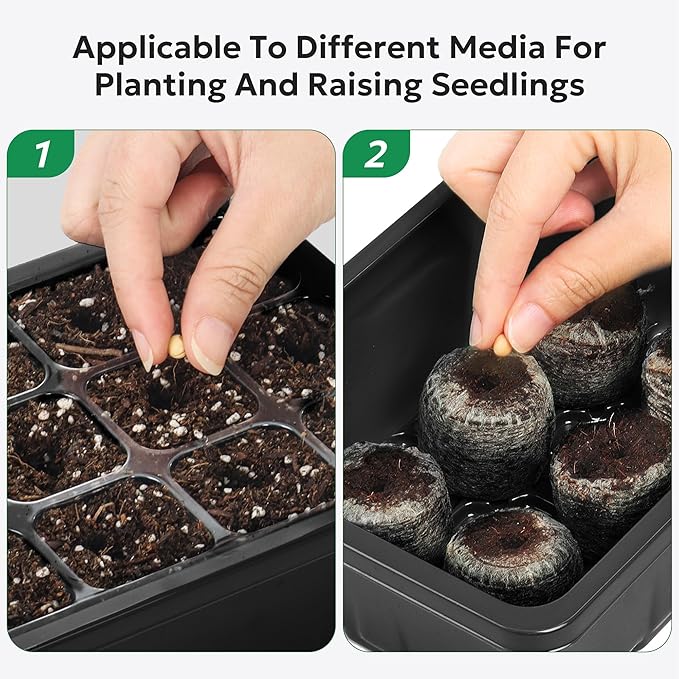 MIXC 10 Packs Seed Starter Tray Seed Starter Kit with Humidity Dome (120 Cells Total Tray) Seed Starting Trays Plant Starter Kit and Base Mini Greenhouse Germination Kit for Seeds Growing Starting