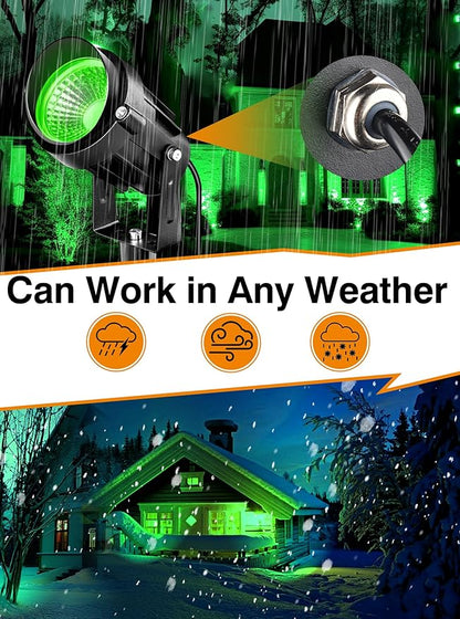 Halloween Green Landscape Lights Outdoor, 110v 120V Plug in Landscape Lighting with IP66 Waterproof Halloween Christmas Spotlights for Garden Pathway Tree Pathway, 2 Pack7W Green LED Landscape Lights