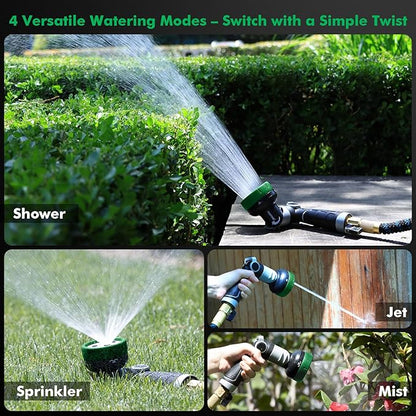 RESTMO 2-IN-1 Garden Hose Nozzle, Heavy Duty Metal Water Hose Nozzle with 4 Spray Patterns, Magic Twist and Thumb Flow Control, Ideal for Watering Plants & Lawns, Washing Cars & Pets, Green