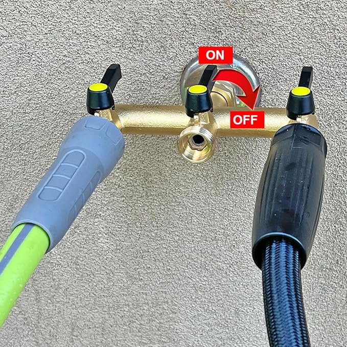 HQMPC Hose Splitter Garden Hose 3 Way Valve Brass Hose Splitter With Solid Long Handle Hose Spigot Splitter 3 Way Valve 3/4" GHT Thread