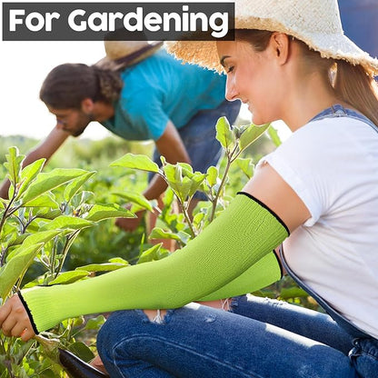 JaGely 6 Pairs Level 5 Cut Resistant Sleeves with Thumb Hole 18 Inches Arm Protection Sleeve Farmer Gardening (Green)