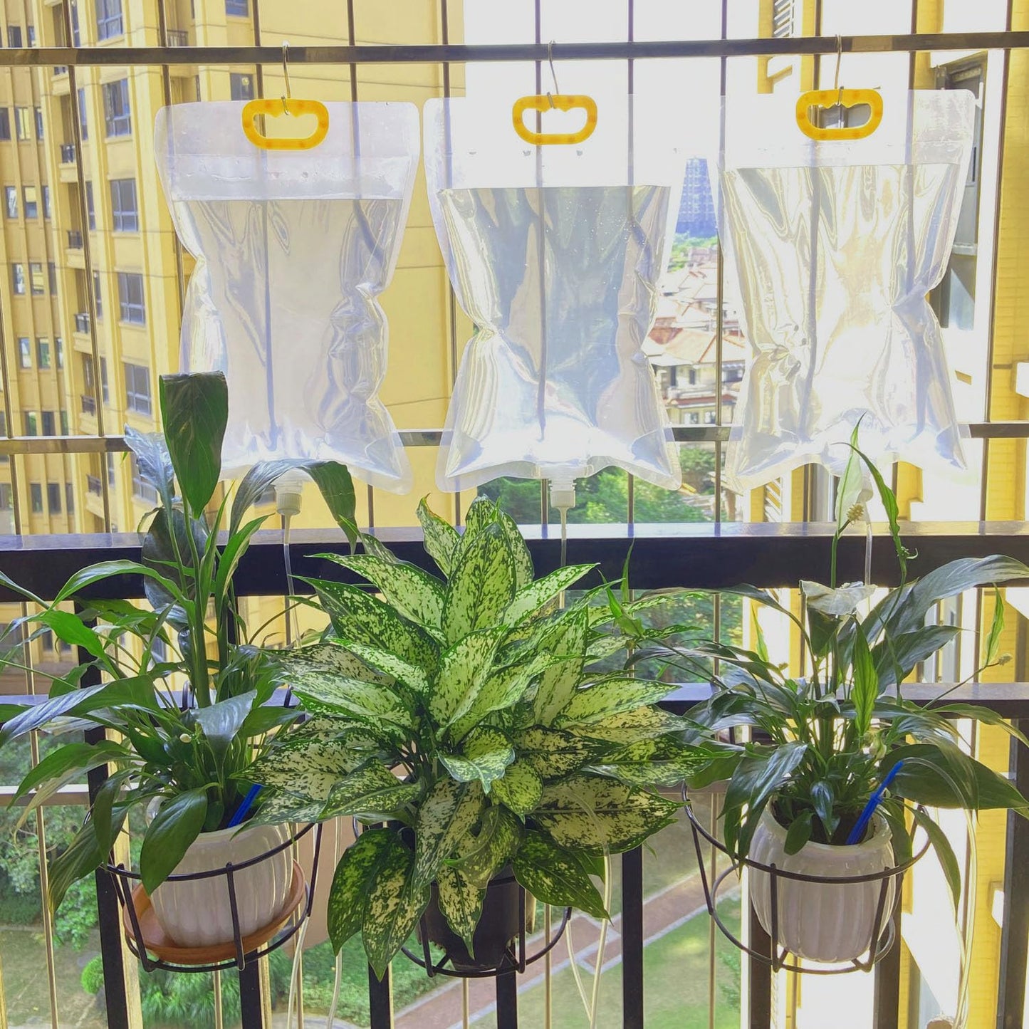 3.5L Plant Self Watering Bags with Adjustable Flow Regulators & Hooks,Automatic Plant Waterer, Plant IV Water Bags, Vacation Plant Watering System for Indoor Plant Life Support, 3Pcs