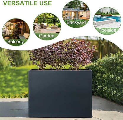 BAYN Metal Rectangular Planter Box Tall Planters for Outdoor Plants Modern Heavy Duty with Drainage Holes for Outside Indoor Patio Deck - Grey, 32”x 12”x 24”