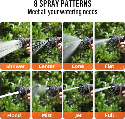 Heavy Duty Garden Hose Nozzle, 100% Metal Water Hose Sprayer with 8 Spray Patterns, High Pressure Hose Nozzle with Thumb Control, On Off Valve, for Lawn & Plant Watering, Car & Pet Washing