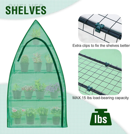 EAGLE PEAK 4-Tier Mini Greenhouse Portable Green House with Shelves & Weather-Resistant PE Cover, Small Greenhouse for Seedlings & Gardening Gifts, 35x18x63 in, Clear/Green