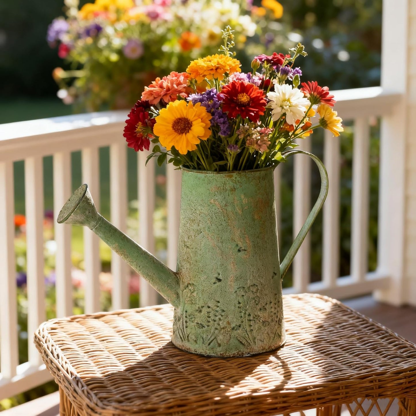 Vintage Metal Watering Can with Handle Rustic Farmhouse Watering Can Flower Pot Distressed Decorative Planter Retro Gardening Flower Bucket for Home Indoor Outdoor Garden Balcony Courtyard(Green#2)