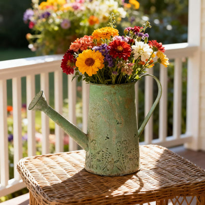 Vintage Metal Watering Can with Handle Rustic Farmhouse Watering Can Flower Pot Distressed Decorative Planter Retro Gardening Flower Bucket for Home Indoor Outdoor Garden Balcony Courtyard(Green#2)