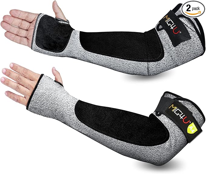 MIG4U Cut Resistant Sleeves with Leather Patches, Arm Safety Protection for Men and Women Thin Skin, Anti Puncture Level 5 Protective Arm Sleeve in Gardening, Farm, Welding, 18''