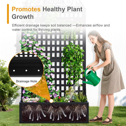 Metal Raised Garden Bed with Trellis, 79"x40"x11.8" Planter Box Outdoor with Privacy Screen Fence for Patio, Freestanding Garden Planter with Drainage Holes for Climbing Plants Flower Vegetable
