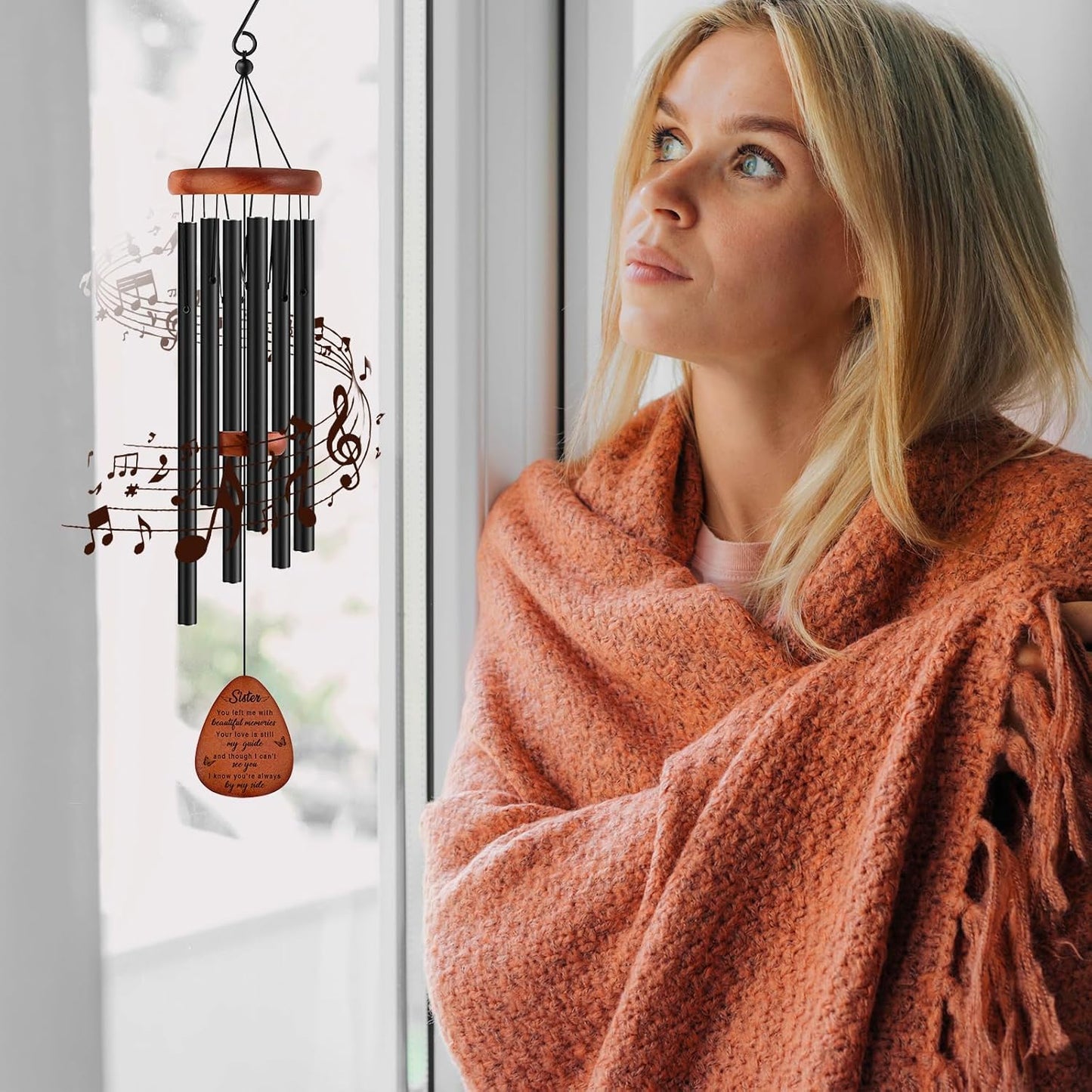 Memorial Gifts for Loss of Sister,Memorial Wind Chimes 25'', Loss of Sister Sympathy Gifts, Home Decor Outdoor Garden, Soothing Melodic Tones with Mute Option