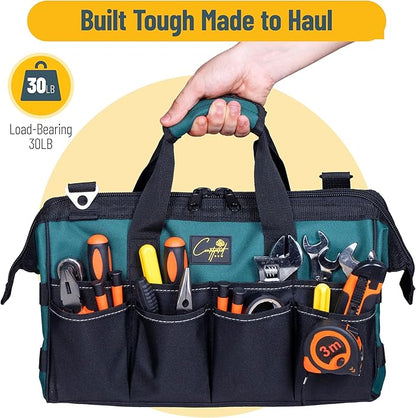 Garden Tool Bag Organizer – 13 Pocket Heavy-Duty Gardening Tote with 7 Outer & 6 Inner Compartments, Anti-Slip Base, Adjustable Shoulder Strap & Belt – Garden Organizers and Storage (Green)