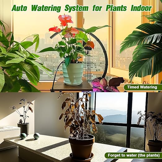 Automatic Drip Irrigation System, Plant Self Watering Devices for Vacation,Auto Plant Waterer,Drip Irrigation Timer for Potted Plants Indoor Garden Greenhouse (15 Pots,Adjustable Dripper)