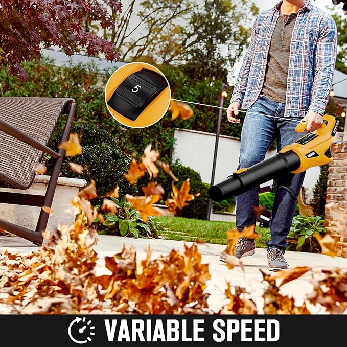 Leaf Blower Cordless 21V 500CFM Powerful Electric Leaf Blower with (2) 4.0Ah Batteries and Charger, Variable-Speed, Handheld Rechargeable Battery Powered Blowers for Lawn Care, Yard Clearance, Leaves
