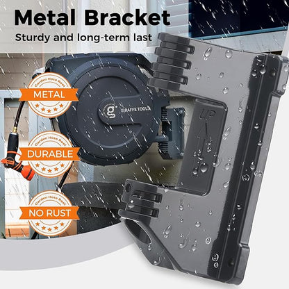 Giraffe Tools Retractable Garden Hose Reel 1/2 Inch x 100 ft, Super Heavy Duty, Any Length Lock, Slow Return System, Wall Mounted and 180 Deg Swivel Metal Bracket