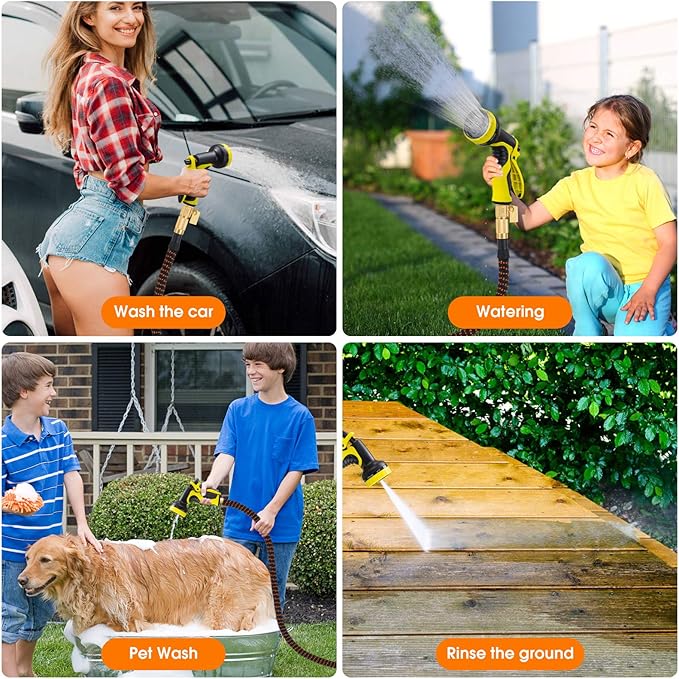 100 ft Expandable Garden Hose, 2025 New Kink Free Flexible Water Hose 100ft with 10 Pattern Spray Nozzle, Leakproof Solid Brass Connectors, Retractable Latex Core, Lightweight Expanding Hose