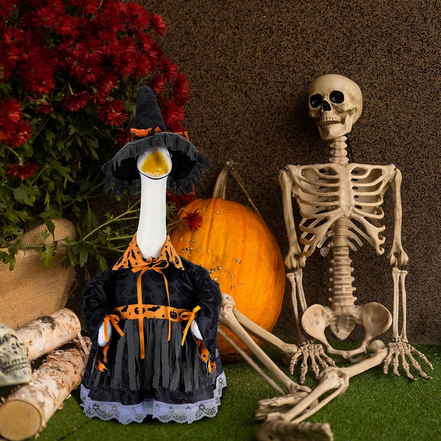 Suzile Halloween Goose Outfit Witch Party Dresses Clothes for 23" High Cement or Plastic Porch Goose Costume for Yard Lawn Outdoor Garden Patio Statue Holiday Halloween Decor