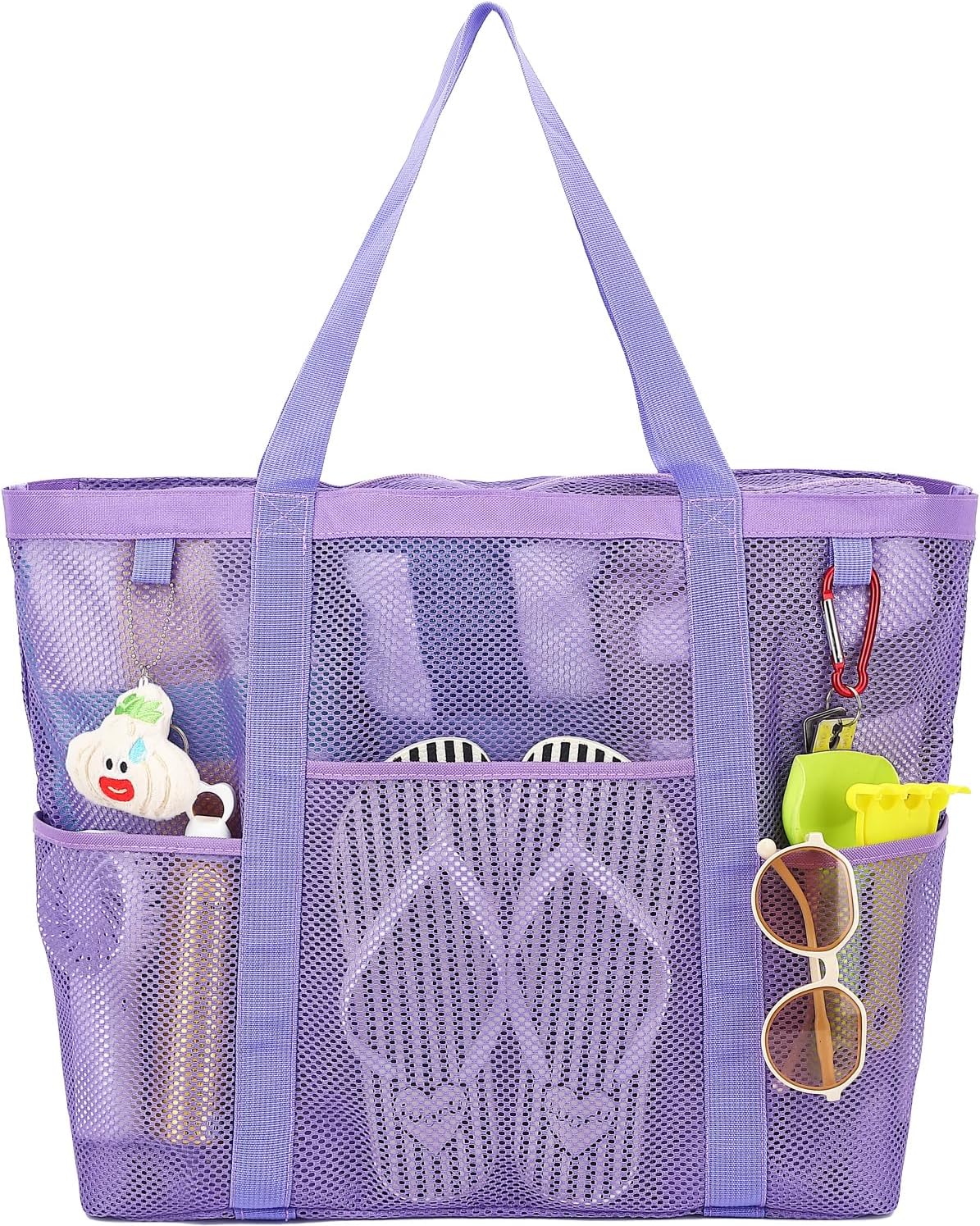 Mesh Beach Bag, Large Beach Tote with Zipper Pocket for Family Pool Bag for Toys & Vacation Essentials