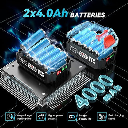 SEESII 4-in-1 Pole Saw & Pruning Shears Combo Kit, 6 Inch Mini Chainsaw for Tree Trimming, Battery Powered Chain Saw with Extension Pole, Limb Branch Cutter Pruner with 2 x 4000mAh Batteries