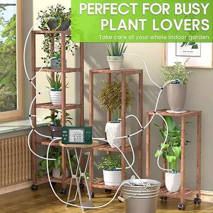 Automatic Watering System Dual Pump for Indoor Plants, Built-in Rechargeable Battery, Two Independent Water Zones, Worry-Free Vacation Drip Irrigation Kit, Water-Saving Smart Plant Waterer, Green