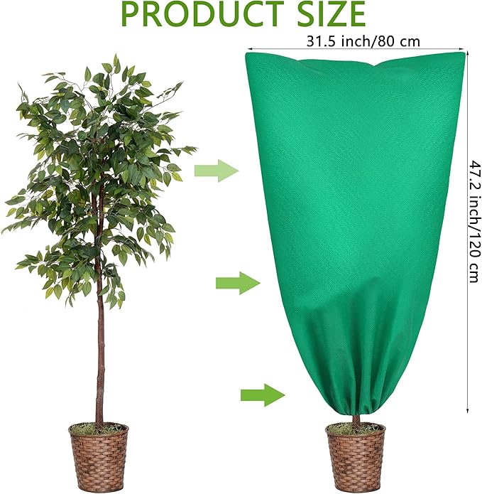 10 Pieces Plant Covers Freeze Protection Winter Plant Frost Cover with Drawstring and Zipper Large Plant Protector Bag for Frost Blankets Jacket for Outdoor Plant, Green, 31.5 x 47.2 Inch