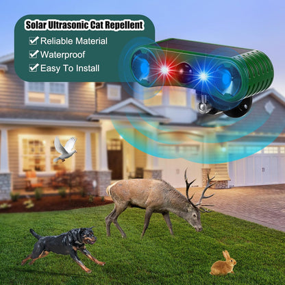 Qualirey 4 Pack Solar Ultrasonic Animal Repellent Outdoor Waterproof Nocturnal Animal Deterrent with Adjustable Motion Sensor Alarm Flashing Light Repel Raccoon Cat Dog Fox Deer for Yard Garden Lawn