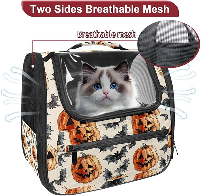 Dog Carrier Backpack for Small Pets - Cat & Dog Backpack for Hiking, Camping or Travel, Pumpkin Helloween0