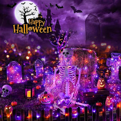 6-Pack Solar String Lights, 600 LED Extra-Long 236Ft Solar Halloween Lights Outdoor Waterproof, 8 Modes Led Halloween Light for Garden, Patio, Wedding(Purple & Orange)