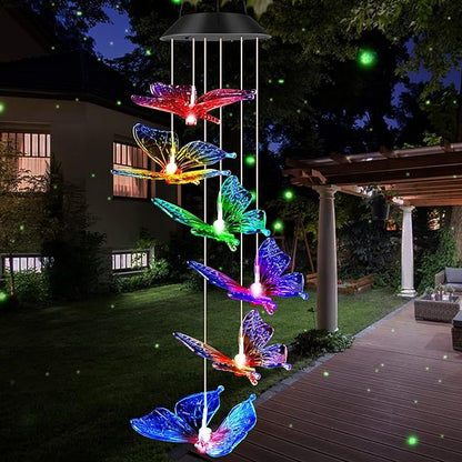 JOBOSI Colorful Butterfly Solar Lights for Outside, Mother's Day Women's Gifts, Solar Butterfly Wind Chimes, Birthday Gifts for Women, Mom, Grandma, Garden Lawn Yard Outdoor Decor Mobiles Wind Chime