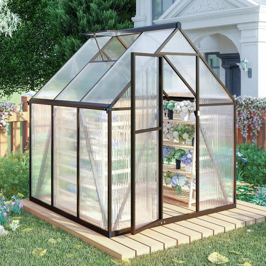 CQZY 6x6 FT Walk-in Greenhouse for Outside,Dark Gray
